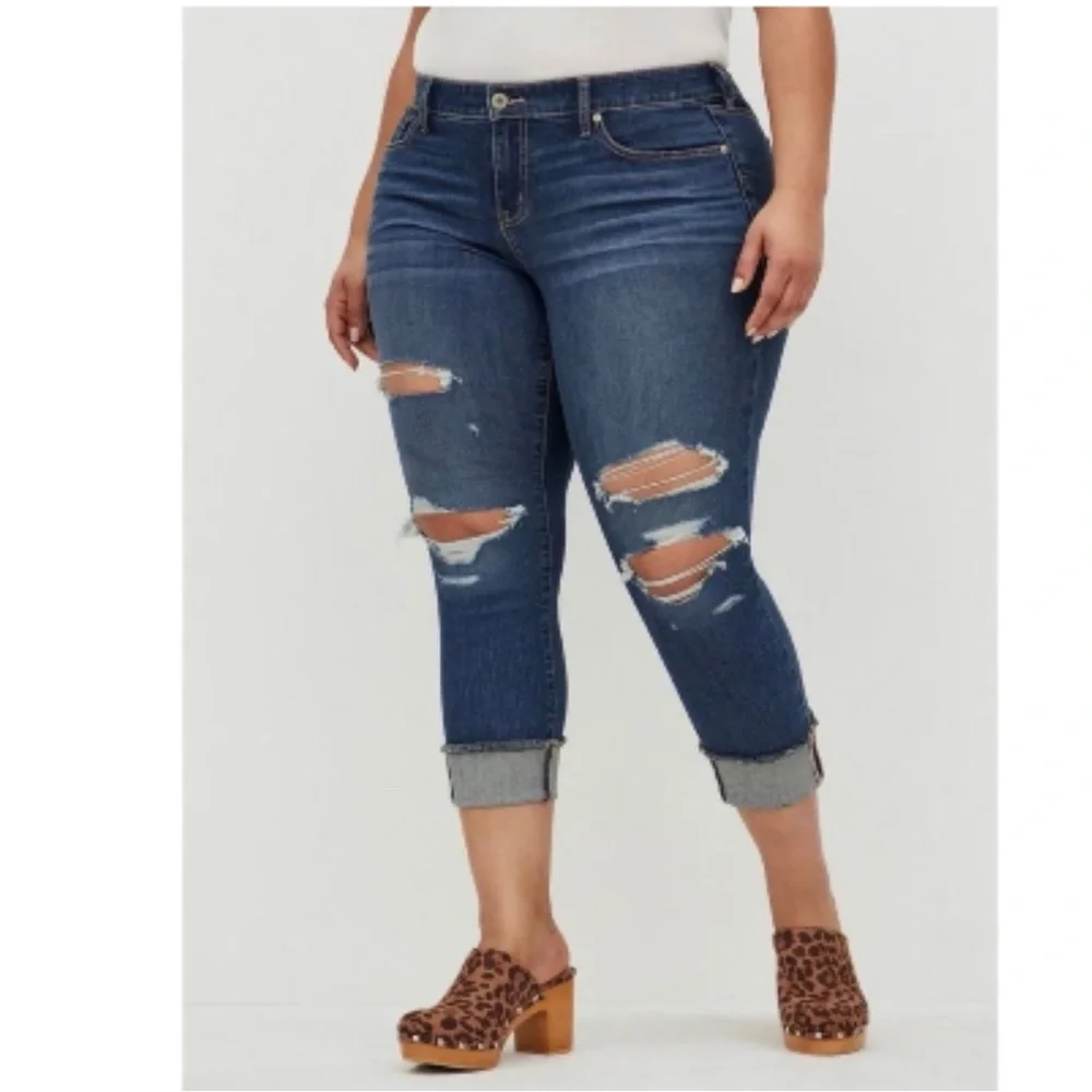 Torrid Distressed Crop Boyfriend Jean
